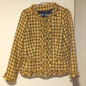 Lands End Tweed Blazer Yellow And Blue Fully Lined
